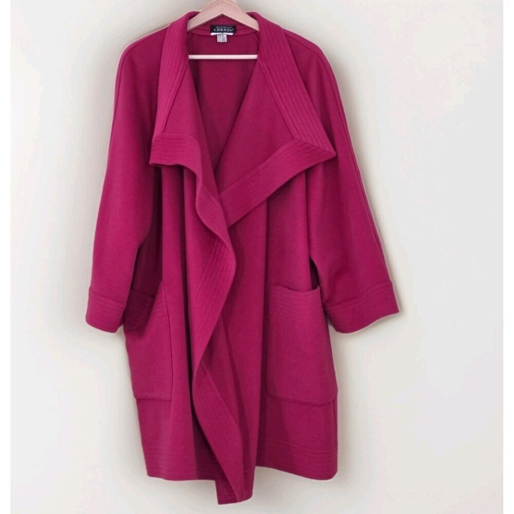 Vtg Dejac Paris Creeds Wrap Coat Women S Fuchsia Luxury 80s Unlined Boxy FLAWS